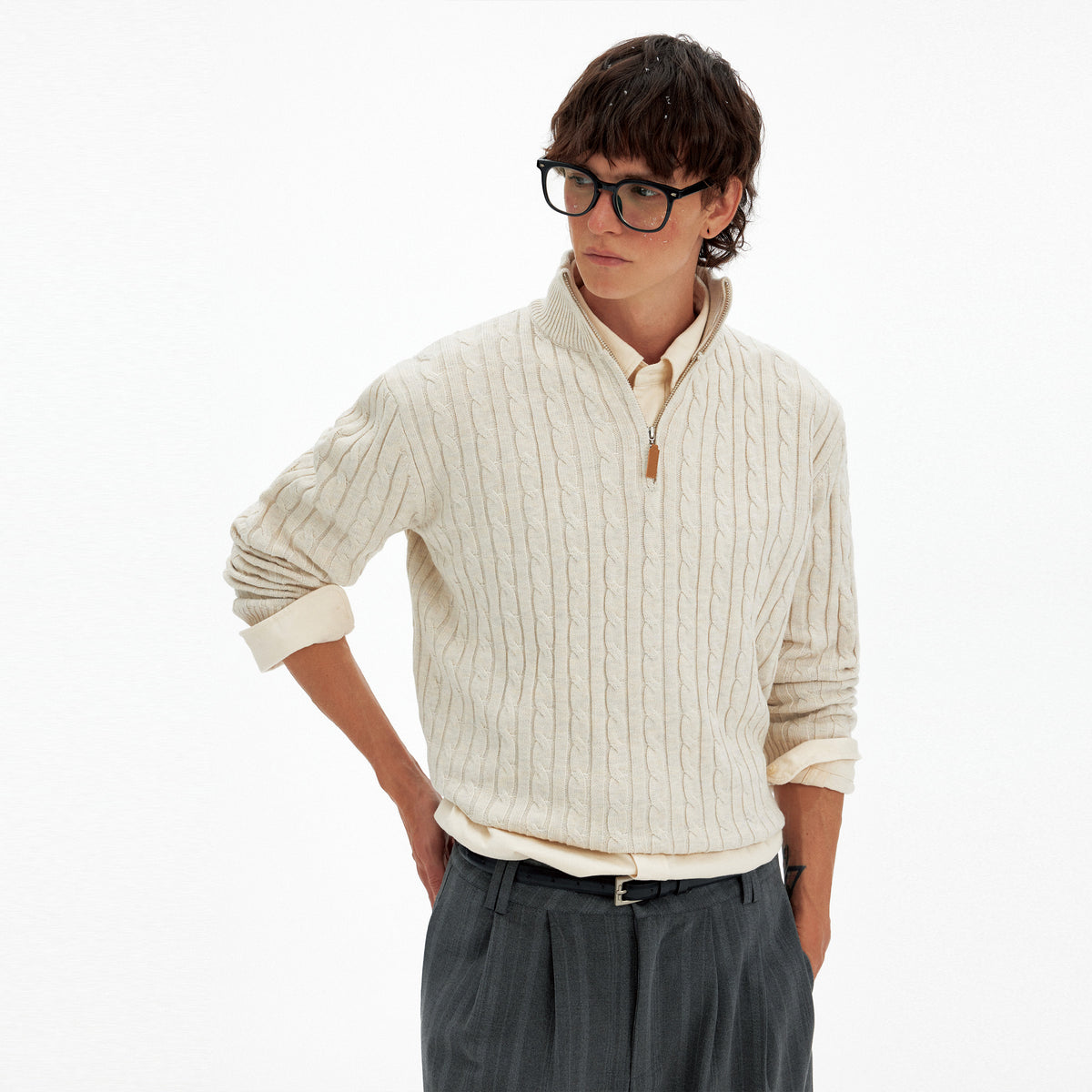 Cable-Knit Half-Zip Jumper